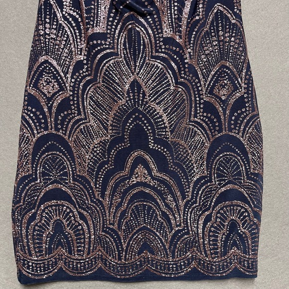 Jump Apparel Dress Womens Medium Navy Blue Rose Gold Glitter Art Deco Party USA - Picture 4 of 10